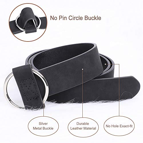 Xzqtive Women Leather Belt No Pin Circle Buckle Fashion Waist Belt For Jean Dress Black Round Buckle 105Cm thumb #2