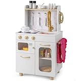 HONEY JOY Kids Kitchen Set, Pretend Play Kitchen w/Stoves, Faucet, Sink, Telephone, Microwave & Oven, Wooden Kitchen Playset, Cooking Toy Set with Accessories & Storage, for Boys & Girls 3+ Years Old