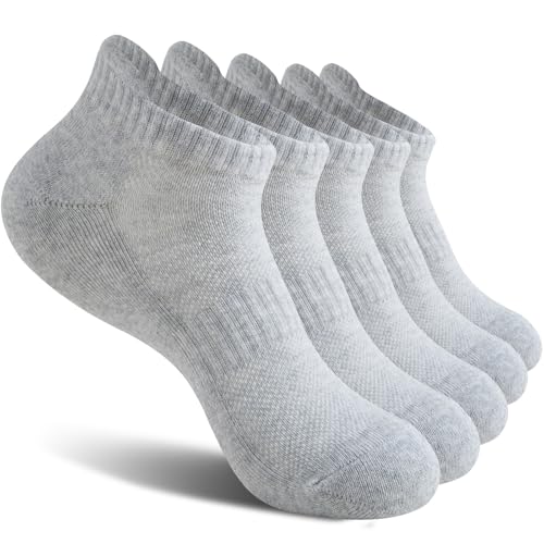 Wamicu Chaussettes Basses Homme 43-46, 5 Paires Fines Respirant et Antidérapantes Coton Courtes Chaussettes Socquettes de Sport, pour Running Travail et Cyclisme Tennis Loisirs, Gris