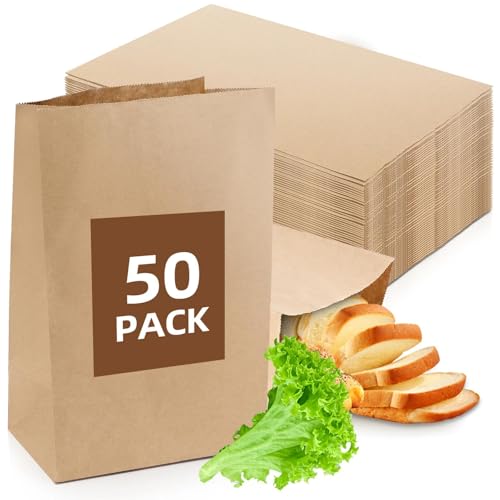 50 Stück Kraftpapiertüten Braun, 30 x 20 x 12.5 cm Geschenktüten aus Papier Groß, Brottüten, DIY Süßigkeiten Beutel Mitgebsel Tüten für Adventskalender, Gastgeschenke Hochzeit, Geburtstagsparty
