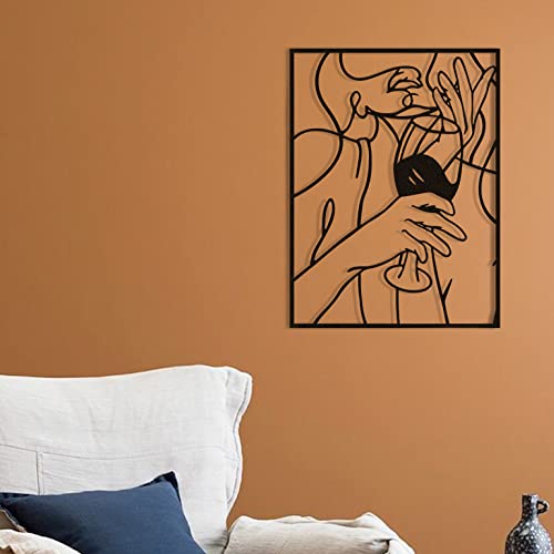 Putuo Decor Female Black Bathroom Decor Wall Art, Metal Modern Relax Wine Cheer Design, Elegant Woman Figure Body Bedroom Bar Hanging Wall Sculpture, 12X16 Inches Gift For Her, Wine Lovers #TOP2
