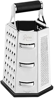Rainu Kitchen Essential Cheese Grater - 6 Sided Stainless Steel Multi Functional Hand Held Vegetable Grater/Slicer/Zester/Shredder with Non-Slip Rubber Handle & Base for Home & Professional Kitchen