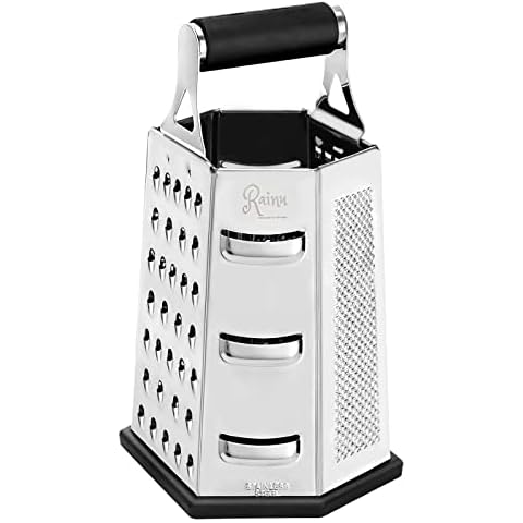 Rainu Kitchen Essential Käsereibe, 6-seitige multifunktionale Gemüsereibe/Hobel Edelstahl mit rutschfestem Gummigriff und Basis für die Küche zu Hause und in der professionellen Küche Cover