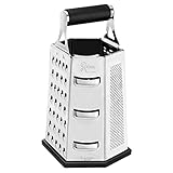 Rainu Kitchen Essential Käsereibe, 6-seitige multifunktionale Gemüsereibe/Hobel Edelstahl mit rutschfestem Gummigriff und Basis für die Küche zu Hause und in der professionellen Küche