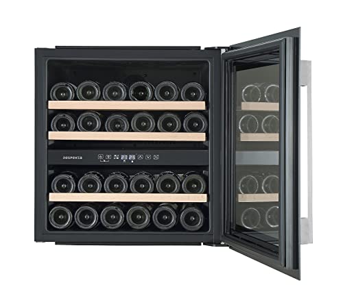 respekta Einbau-Weinkühlschrank für 36 Standardflaschen / 85 L Nutzinhalt / 2 Temperaturzonen, je 5°-22°C/Touch Control/LED Leuchte/Wechselbarer Türanschlag/Max. 41 dB/WKSE 36-19, Schwarz