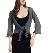 Women's 3/4 Sleeve Tie Open Front Sheer Mesh Lightweight Shrug Cardigan Lightweight Knit for Dresses