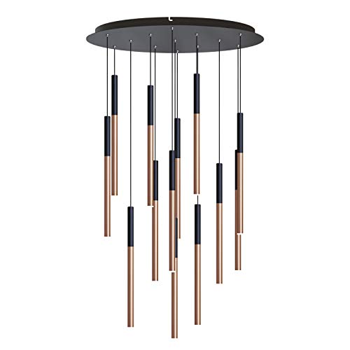 ALTAIR 13 Mini Pendant Lighting Black-Copper - LED Hanging Light Fixture for Kitchen Island, Bar, Foyer - Cluster Pendants - Dimmable, Adjustable Wire, Lamp Bulb Included