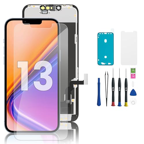 Hoonyer iPhone 13 Display Ersatz Set, LCD Bildschirm mit Rahmen & Digitizer, inkl. Reparatur-Werkzeug, wasserdichtem Kleber & gehärtetem Displayschutz – für iPhone 13 (6,1 Zoll)