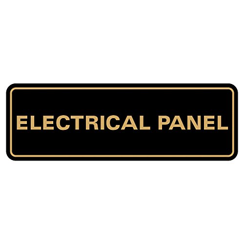 All Quality Standard Electrical Panel Wall or Door Sign - Durable Material | Clear and Functional Sign | Easy Installation‌ - Black/Gold - Medium (2 Pack)