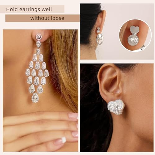 Earring Lifters for Droopy Ears, Heart Shape, Metal, Sliver, 04G — view 4