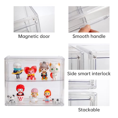 Image of BOHOIDEE 2 Tiers Clear Display Case for Figures, Acrylic Storage Organizers Box with Magnetic Door, Wall-Mounted Dustproof Showcase for Collectibles Action Figure