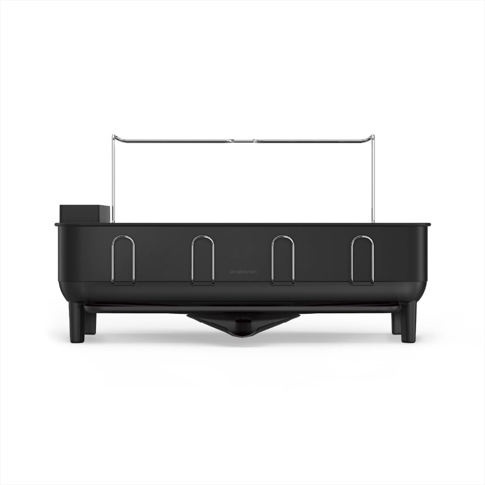 simplehuman Steel Frame Dishrack, Large Capacity Dish Drainer Rack, 360º Easy Drain Swivel Spout, Cutlery & Wine Glass Holder, Anti-Residue Coating, Moisture Control Surface, Matte Black — image 1