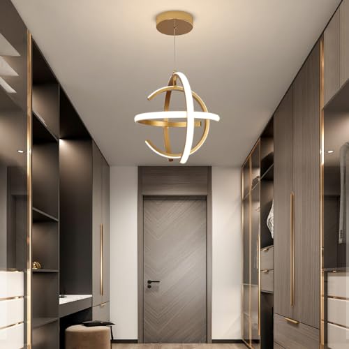 KELUOLY Modern Gold LED Chandelier, Dimmable Metal Brushed Globe Pendant Lights, Hanging Ceiling Light Fixture for Kitchen Island Living Room Room Dining Bedroom Hallway Entryway Foyer 13 Inchs by KELUOLY - Used condition - Image 9