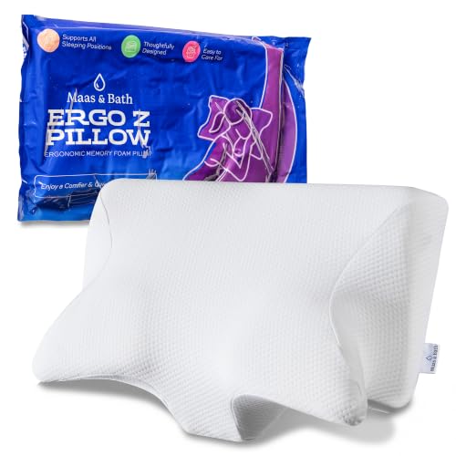 MAAS & BATH Ergo Z Pillow - 2-in-1 Ergonomic Pillow Made for Any Sleep Position, Breathable 100% Memory Foam, Inner Cover, Lightweight, Non-Toxic, Odorless Sleep-Friendly Support