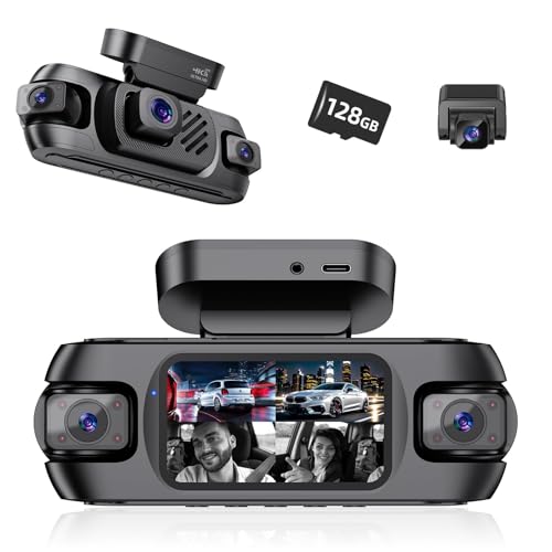 4 Channel Dash Cam Front and Rear 4K 360°View Dash Camera for Cars with GPS, G-Sensor, 5G WiFi, Loop Recording, App Control, 8 Lamps IR Night Vision, 24/7 Parking Mode, 128G Card