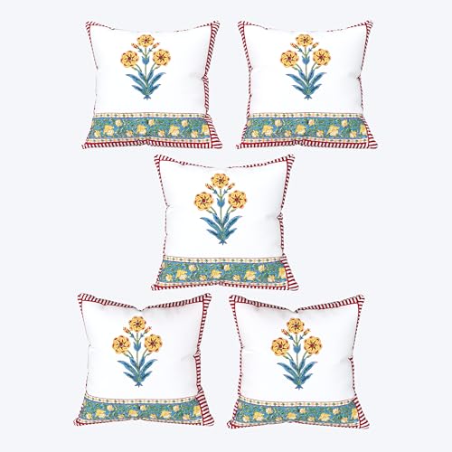 Image of BLOCKS OF INDIA Hand Block Printed Cotton Cushion Cover (16 x 16 inches) (Cushion 8)