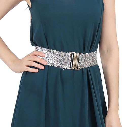 Special Design Elastic Eye Catching 60cm Dresses Disc Belts Wide Waist Belt Shinny Waistband Sequin Stretch Belt(60x6cm-D)4