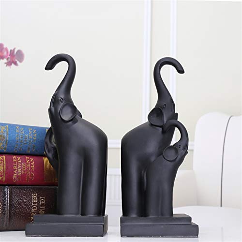 Xiaoheshop Bookends For Desk And Bookshelves Elephant Resin Sculptural Bookend Art Bookend 1 Pair, Black Decorative Bookends #TOP2