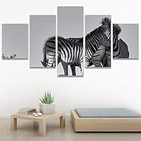 SIGNWIN 5 Panel Canvas Wall Art Animals Black and White Dramatic Duotone Modern Artwork for Home Decorations Ready to Hang - 60