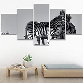 SIGNWIN 5 Panel Canvas Wall Art Animals Black...