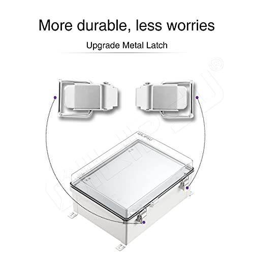 Qilipsu Hinged Clear Cover Stainless Steel Latch Junction Box With Inner Door 410X310X180Mm, Universal Ip67 Waterproof Electrical Box With Mounting Plate, Abs Plastic Grey (16.1"X12.2"X7.1" D-Cc) #TOP3