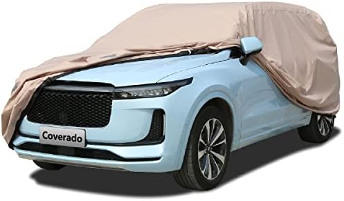 Car Cover Water Resistant All Weather - Coverado Ultra-Protection 6 Layer Car Cover with Locking Cable Heavy Duty Full Exterior Car Covers for Automobiles, Universal Fit for Outdoor SUV (206"-215")