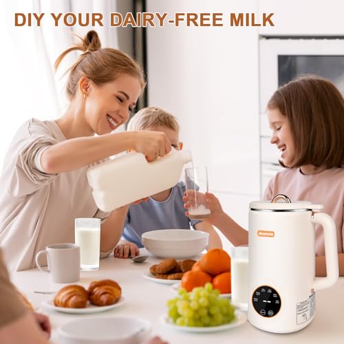Anatole Nut Milk Maker 34oz 1000ml Cold Warm Hot Almond Milk Machine Soy Oat Cow Plant-Based Milk Blender Homemade Dairy-Free Juice Paste with 10 Stainless Steel Blades 12 Hours Timer Recipes - Thumbnail 7