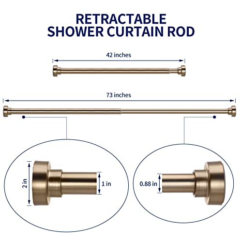 Ynl Shower Curtain Rod Tension- No Drill, Never Rust, Non-Slip Spring Tension Rods For Window/Bathroom, 42-73 Inches, Closet Rod Stainless Steel, Warm Gold #TOP4