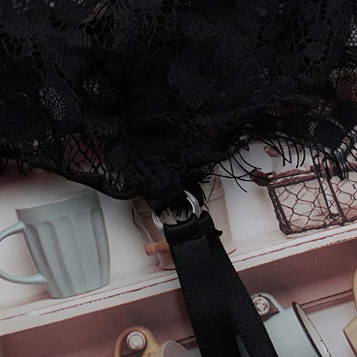 Atezch_ Sexy Bandage Halter Lingerie Teddy 3 Piece Hollow Out Backless Bodysuit Lace Babydoll With Garter For Women (Black, L) #TOP4