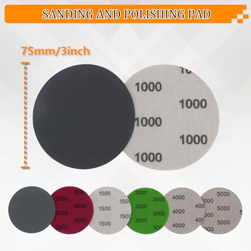EUYKQNOI 30 Piezas Papel de Lija al Agua 75mm (3") Grano 1000-5000, Discos Abrasivos para Pulir Faros de Coche, Madera y Metal, Kit Lijas Profesional para Uso Húmedo y Seco - imagen 2
