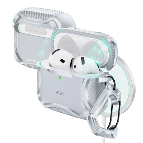 Image of ESR for AirPods 4 Case, Compatible with AirPods 4th Generation Case (2024), Compatible with MagSafe, Powerful Drop Protection, Magnetic Lid, Cyber Series, Desert Titanium,Gray