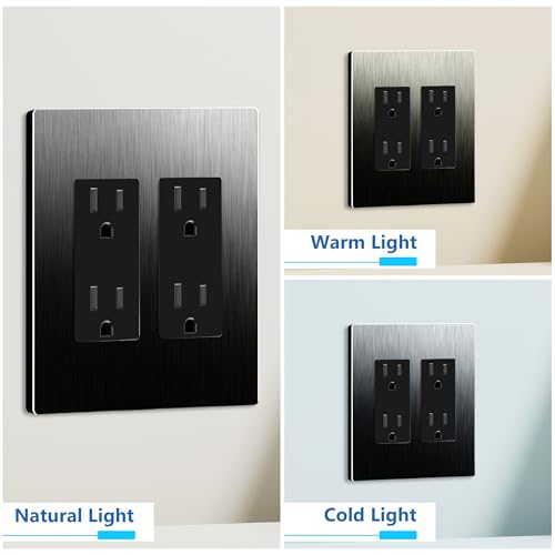 Image of LIDER Double Decorator Screwless Metal Wall Plate, Temperature and Impact Resistant, Screwless Cover, Modern Upgrade, Mid-Size 2-Gang 4.88 inch x 4.92 inch, UL Listed, Stainless Steel, Brushed Black, 1-Pack