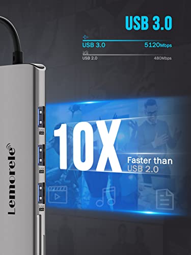Lemorele 8-In-1 Usb C Hub Multiport Adapter, Usb-C Hub With 4K Hdmi Output, 100W Power Delivery, Usb 3.0 5Gbps Port, Sd/Tf Card Reader Adapter, Compatible For Macbook Pro, Xps, Chromebook And More #TOP2