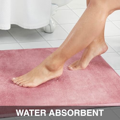 Genteele Memory Foam Bath Mat Non Slip Absorbent Super Cozy Velvet Bathroom Rug Carpet (60 inches X 17 inches, Mauve)