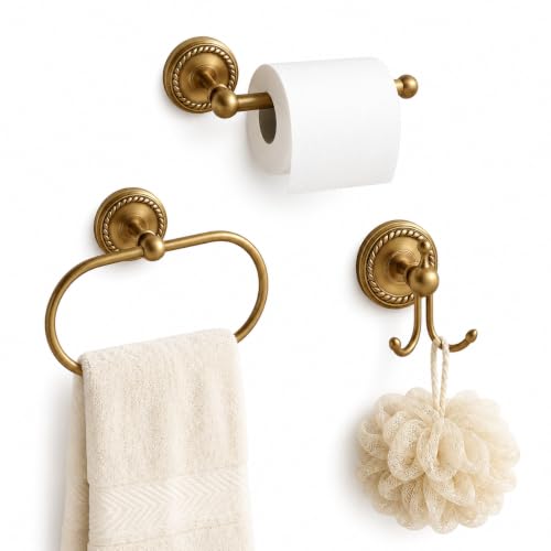 Antique Brass Bathroom Hardware Set (3 Pieces)