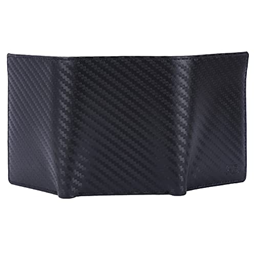 Image of Brooklyn Bridge Genuine Leather Trifold Wallet for Men Genuine Leather Trifold Wallet Card Holder for Men, RFID Protection, Mens Wallet, Purse, Tri Fold, ID Card, Gift for Men Boys Carbon Fiber Black
