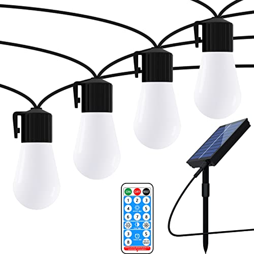 LED Solar Lichterkette Außen, 15m Solarlichterkette mit 15 LED Lampen, IP65 Wasserdichte Ferngesteuerte Lichterketten für Den Außenbereich für Balkon Garten Party (Warmweiß) Cover