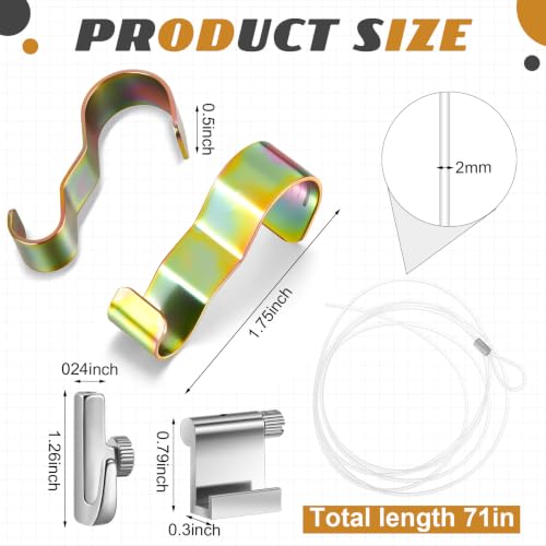 Image of Dunzy 10 Pcs Picture Rail Hanging System Kit Picture Rail Hooks Molding Hangers with Invisible Nylon Cord and Adjustable Hooks for Exhibition, Art Gallery Supplies (71 inch Clear Perlon Cord,Zinc)