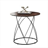 HAIZHEN Mesa Auxiliar De Madera De Nogal Mesa Auxiliar con Base De Metal   Mesa De Café, Redondo, 50 Cm X 50 Cm,   para Salas De Estar, Salones, Estudio