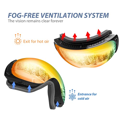 Vanrora Otg Ski Goggles, Snowboard Goggles, Black Frame/Grey Lens Revo Red Coating (Vlt 17%) #TOP3