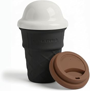 Novelty Ice Cream Cone Mug, 8oz Ceramic Dessert Cup with 2 Lids