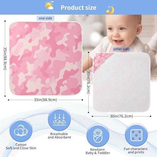 Image of Moudou Pink Camouflage Baby Hooded Towel, Ultra Soft Absorbent Cotton Baby Bath Towel for Newborn Toddler Boys Girls, 30 x 30 Inch