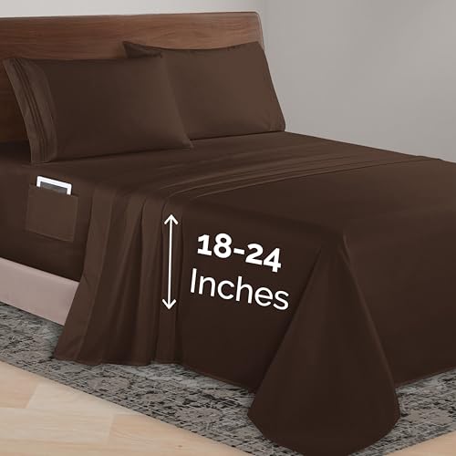Elegant Comfort Luxurious 1500 Premium Hotel Quality Microfiber 4-Piece Sheet Set, 18-24 Inches Deep - Extra Deep Pocket Sheets - Ultra Soft 4PC Deep Pocket Sheets, Twin/Twin XL, Chocolate Brown