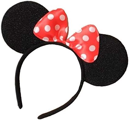 Black Minnie Mouse Ears on Alice Band with Red and White Spotted Bow