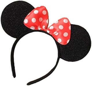 Black Minnie Mouse Ears on Alice Band with Red and White Spotted Bow