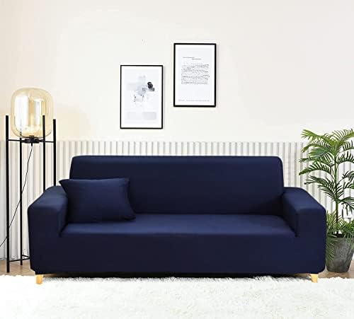 Sofa Covers 2 Seater Elastic Fabric Slipcovers Stretch Couch Slip Cover Plush Protector for Kids Pets Living Room Blue