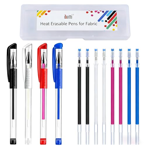 ibotti Heat Erase Pens for Fabric with 8 Free Refills for Quilting Sewing, 4 Colors Assorted Pack