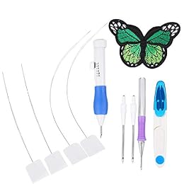 Embroidery Punch Needle Kit with Various Sizes Needles for Craft, Fastest Needle Art Type, Includes Pen Stitching Tool Set with Handle for Clothes, Pillows