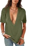 UNCLECAT Womens Deep V-Neck T Shirts Sexy Short Sleeve Tops Summer Oversized Tee