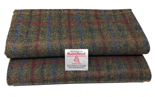 Traditioneller Harris-Tweed-Stoff, Grün mit rotem und blauem Überkaro, reine Wolle, mit...